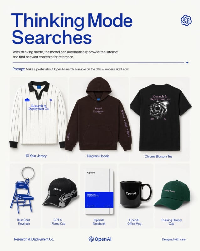 Poster generated in Thinking Mode from a single prompt, where the model browsed the web for current product references before generating