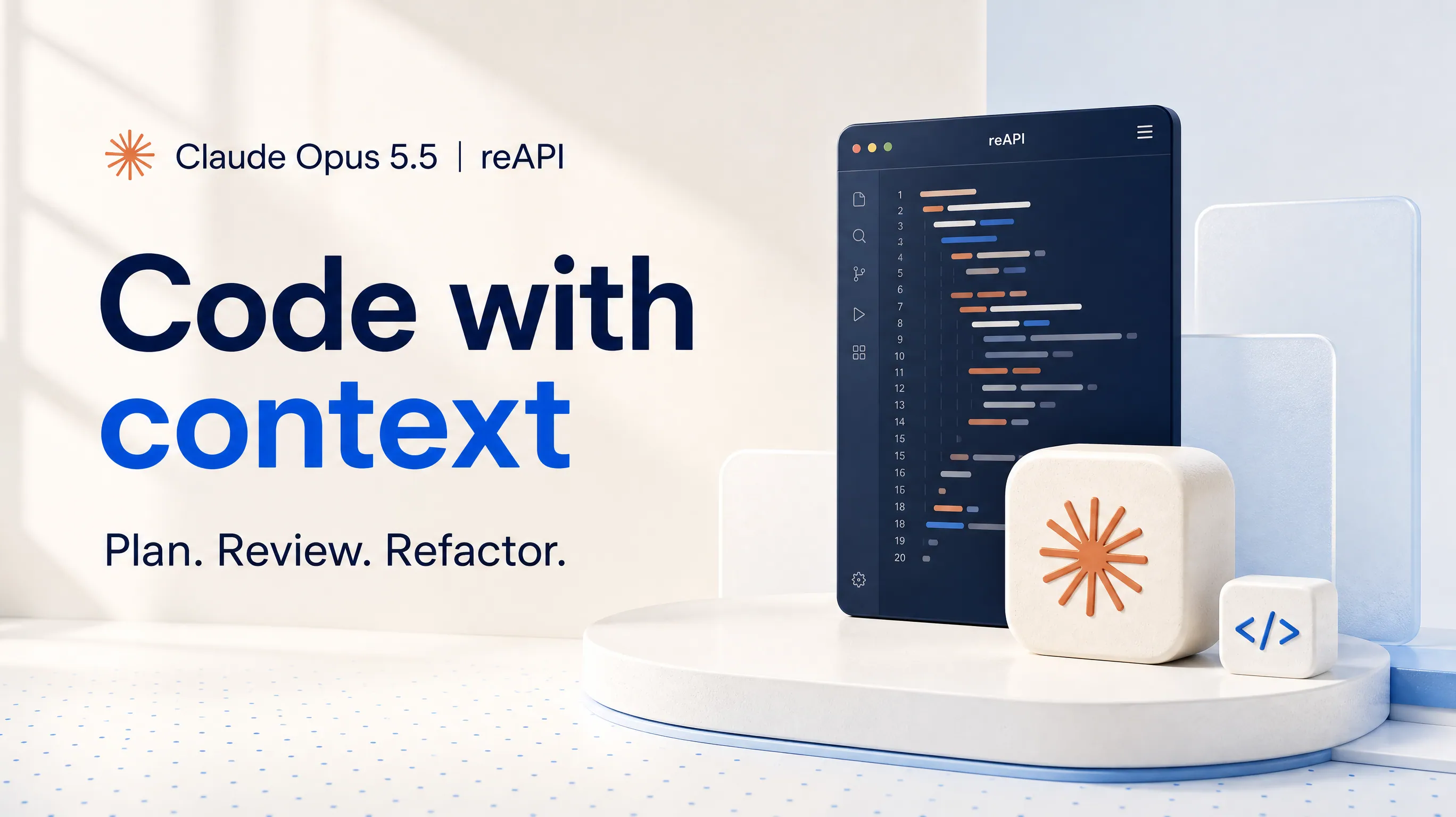 Claude Opus 5.5 product poster for planning, reviewing, and refactoring code